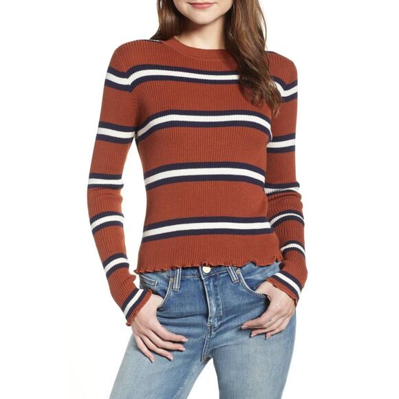 BP. Nordstrom Rust Orange Lettuce Edge Stripe Sweater - Small - Picture 1 of 6